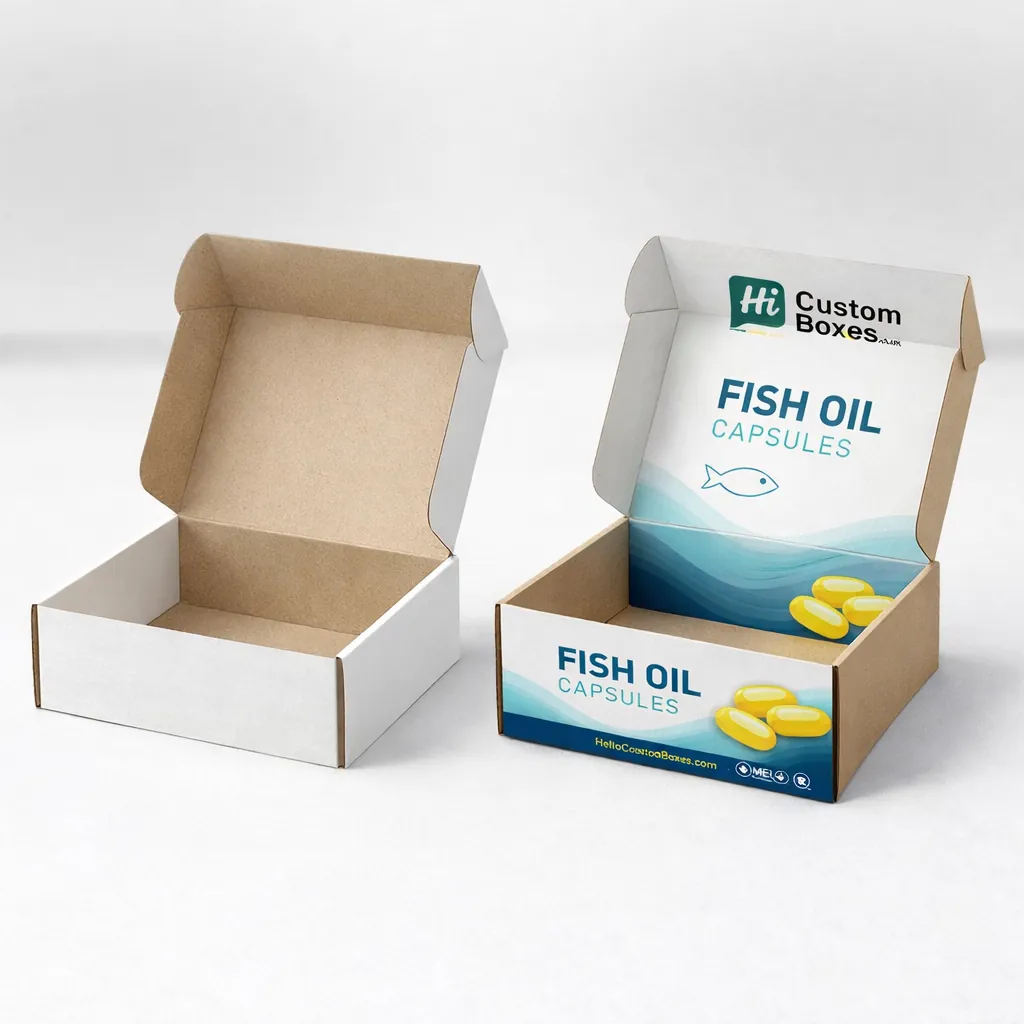 Two premium two-piece gift boxes, one plain white and one featuring elegant blue wave-patterned designs. class=